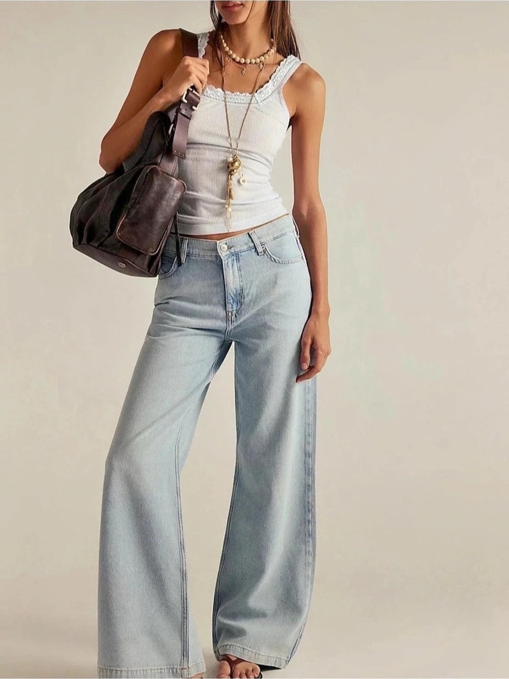 We The Free The Stride Mid-Rise Wide Leg  in Light Blue, 32